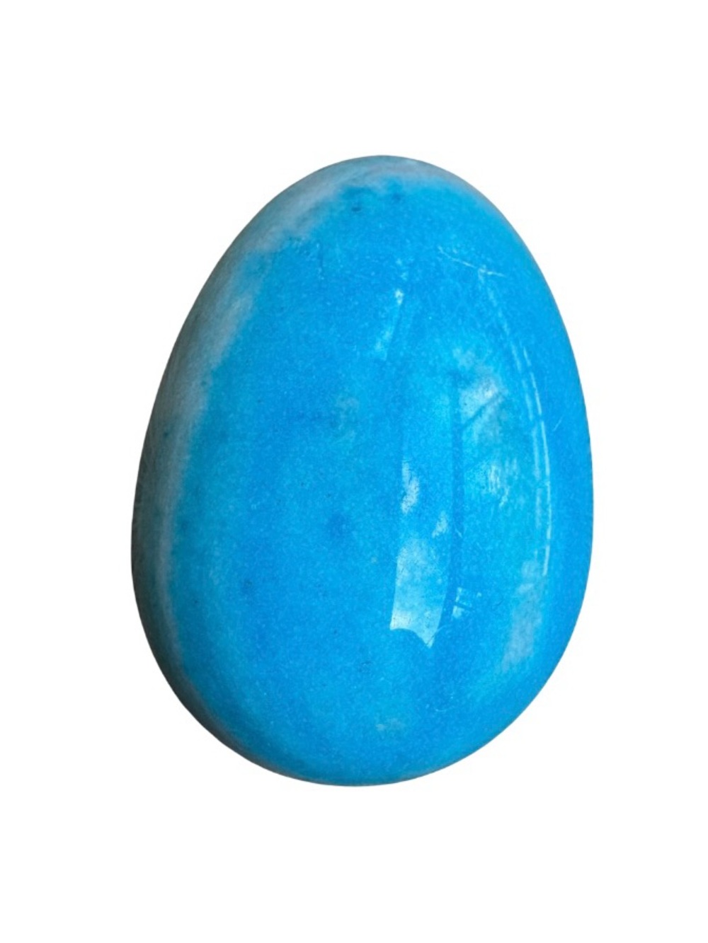 Vintage Polished Turquoise Blue and White Mottled Pattern Decorative Egg 2.5”
